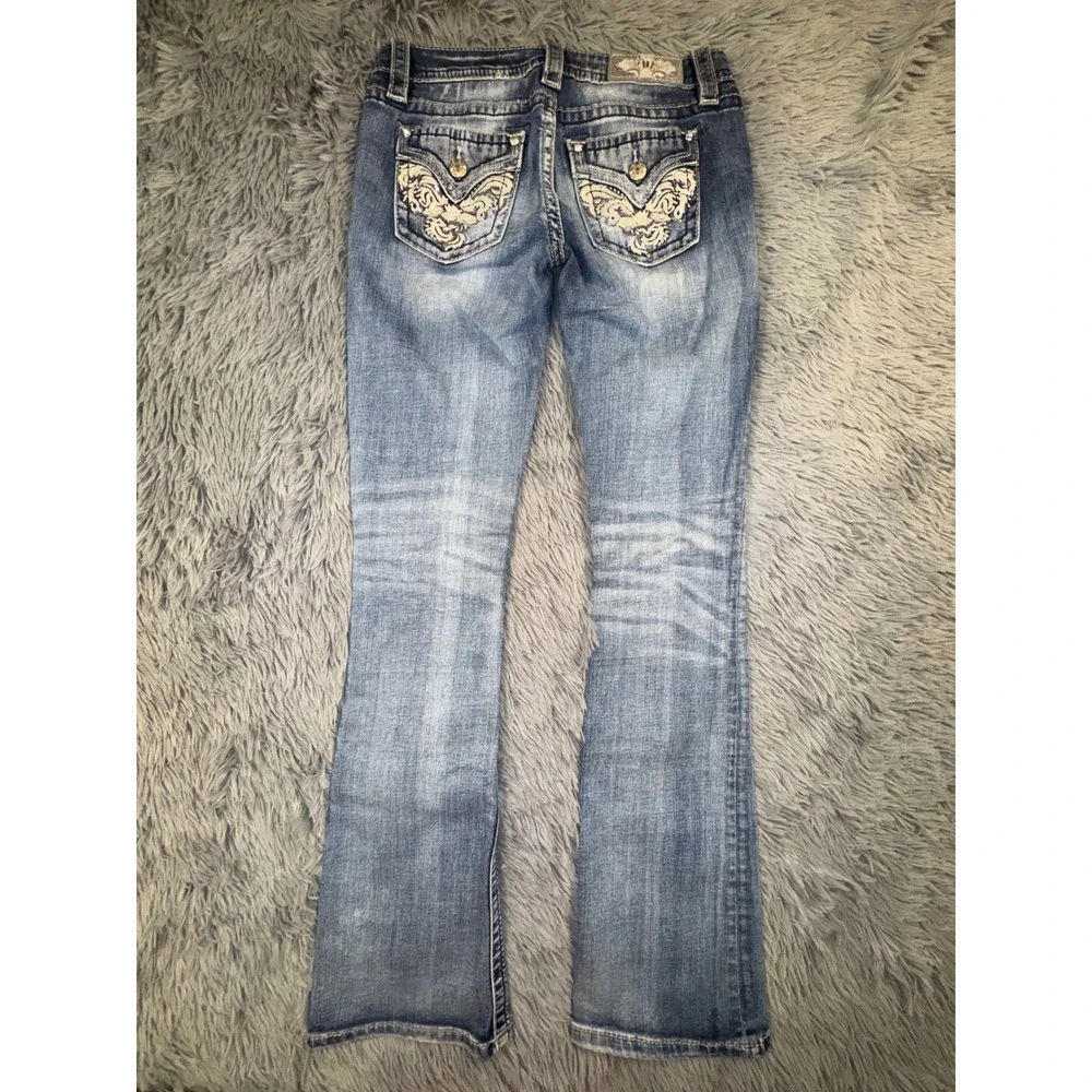 Miss Me Jeans Women 27 Bootcut Embellished Floral Sequin pocket Light Wash 29x32